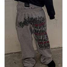 Double Waistband Wide Leg Joggers | Heavy-Duty Print Design | High-Street Hip Hop Pants - 灰色 - 查看 5