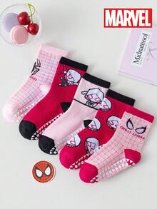 Marvel 5双漫威格温蜘蛛侠主题凝胶防滑儿童袜，包括粉色女童过膝袜、透气防滑卡通男童袜和防滑家居袜，适合好动儿童和蜘蛛侠电影粉丝。 - 粉色 - 查看 6