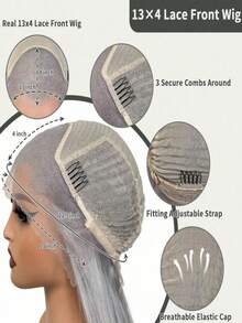 Silver Grey Straight Lace Front Wigs Human Hair With Baby Hair 200 Density HD Lace Front Wigs Full And Thick Human Hair Wig 13x4 HD Transparent Grey Colored Bone Straight Lace Frontal Wigs Pre Plucked Glueless Wigs For Women - Xám - Xem 5