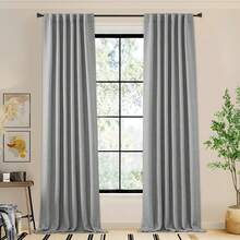 2025  Bedroom Curtains 2 Panels Sets Faux Linen Textured, Pinch Pleated Room Darkening Light/Heat Blocking Window Drapes Thermal Insulated For Living Room, Angora, W50 X L108, 2 Panels - 淺灰色 - 查看 2