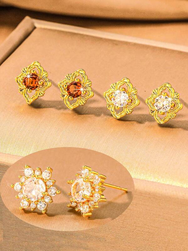 1 par de pendientes de mujer, con circonita cúbica de colores incrustada, diseño minimalista, elegante y versátil