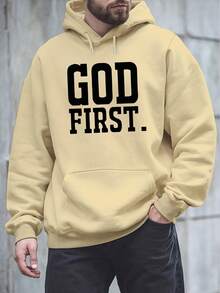 Men's Loungewear Graphic Hoodie For Men "God Ro" - Casual Fleece Sweater With Bold Letter Print, Long Sleeve, Hoodie For Autumn And Winter, Black, Everyday Sweatshirt| Hoodie| Soft Texture, LARGE SIZE, Plus SizeLoose And Comfortable - 杏 - 查看 2