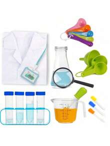 实验室用品：可重复使用的 PP 实验室外套、50ml 试管、试管架、5ml 刻度硅胶滴管，用于基础化学实验和教育演示、学校用品、返校