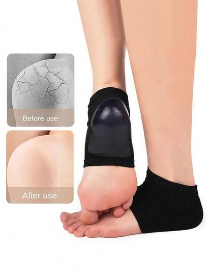 2 pares de calcetines de gel hidratantes para talones - Almohadillas de gel transpirables, con fragancia sutil, color beige suave y liso, aptos para uso diurno y nocturno, alivian la presión en los talones, diseño sin costuras, material elástico duradero, previenen pies secos y agrietados