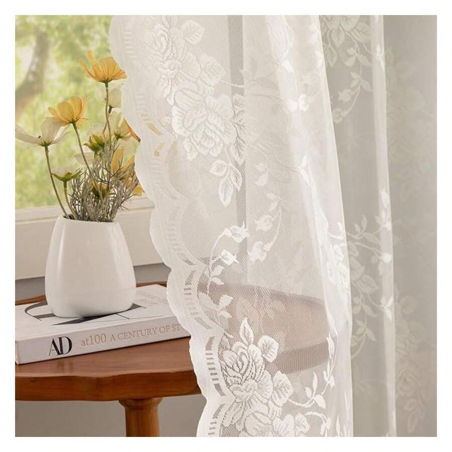 72 Inch Curtains VintageFloral Patterned Boho Sheer Lace Curtains Boy GirlGauze Curtain For Bedroom French Door Sliding Door 6 FT Length W52 X L72 - 多色625 - 查看 1