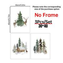 3 pièces Impressions sur canevas de Noël, Forêt d'hiver, Art de cabane de renne, Décoration murale thème mode, Œuvre d'art de vacances pour la maison, Décoration de Noël, Art mural sur canevas, Affiches pour la chambre, Décoration de la maison, Décoration de chambre esthétique, Accessoires de décoration de chambre. Cadre en option, Décoration de chambre.