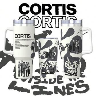 113 cl/66 cl Corti S-designad rostfri mugg – K-POP-tema vakuumisolerad mugg med handtag och läckagesäkert sugrör | Koreansk present till fans, resor, kontor och camping