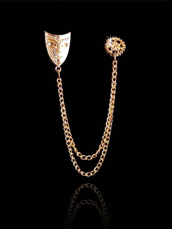 دبوس وشاح كريستالي قابل للتعديل، دبوس صدر بسلسلة شرابة للبدلات الرجالية، شارة قناع ماسية فاخرة، زهرة صدر عتيقة، هدية لحفلات عيد الميلاد وعيد الهالوين