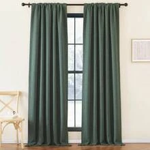 2025  Bedroom Curtains 2 Panels Sets Faux Linen Textured, Pinch Pleated Room Darkening Light/Heat Blocking Window Drapes Thermal Insulated For Living Room, Angora, W50 X L108, 2 Panels - 灰綠色 - 查看 4