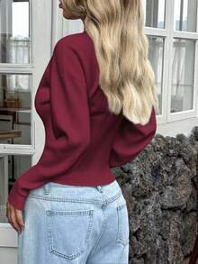 Áo khoác cardigan cổ chữ V màu trơn cài cúc kiểu Y2K Sunshine Girl gợi cảm, thích hợp cho mùa xuân, ngày Valentine và mùa tựu trường. - Màu Đỏ Sâu - Xem 2