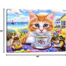 2025 Christmas Canvas Wall Art Print 12" X 16" With Timer | LED Lighted Design - Cat Tea TIme - View 6