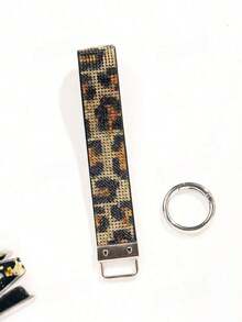 Gold Leopard Print Rhinestone Decor Bling Glitter Wristlet Bangle Keychain Wrist Strap Keyring For Handbag And Key Chain - 彩色 - 查看 4
