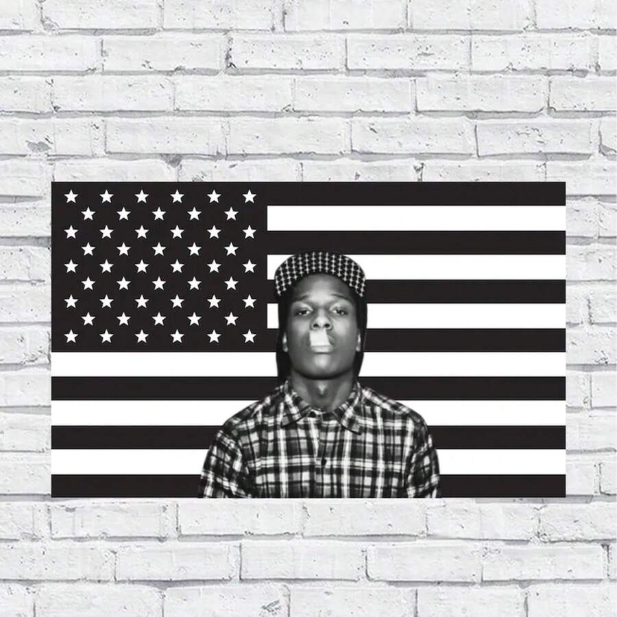 Black American Flag ASAP Rocky Tapestry – Rap Artist Wall Art – Hip Hop Bedroom Dorm Decor – Gift For Music Fans - đen - Xem 1