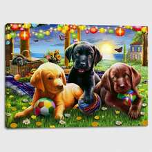 2025 Christmas Canvas Wall Art Print 12" X 16" With Timer | LED Lighted Design - Puppies Play TIme - View 6
