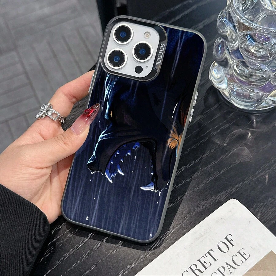 Colorful Silver Apple Phone Case Captivating Wolfs Gaze Artistic Cell Phone Shell Design Compatible With 11 To 17 Models The Cases Lens Protection Function Ensures The Camera Remains Undamaged During Shooting, Guaranteeing Image Quality - Black - View 1