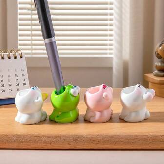 1pc/4pcs Frog Pen Holder Figurine, DIY Decor Accessory, Micro Landscape Desktop Ornament, Home Decor