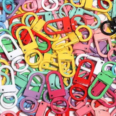 10个/包 珐琅彩钥匙扣合金配件，34X14mm 弹簧钥匙圈登山扣，适用于包包、手机、DIY首饰制作