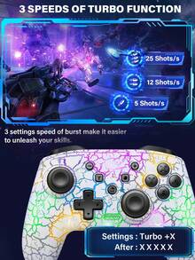 Controlador de juego inalámbrico GAMINJA NS015, con giroscopio de 6 ejes y vibración dual, LED RGB, compatible con Switch, TV Box, PS3, PC - Multicolor - Ver 4