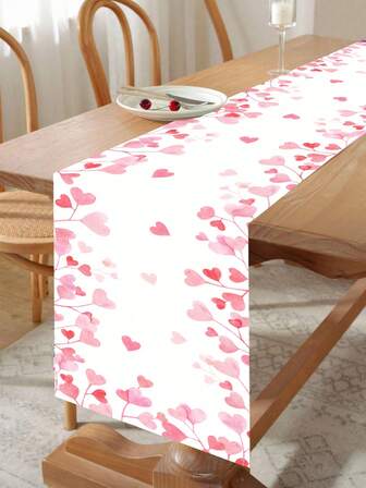 1pc Valentine's Day Heart-Shaped Table Runner, Valentine's Day Tablecloth, Valentine's Day Gift (For Boyfriend/Girlfriend), Valentine's Day Banner, Valentine's Day Sweet Decor, Valentine's Day Party Supplies, Anniversary Wedding Romantic Tablecloth Decor, Kitchen Decor, Dining Table Cloth, Valentine's Day Home Decor