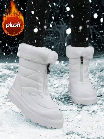 Women's Snow Boots, New Autumn/Winter High-Top Mid-Calf Lace-Up Comfortable Thick-Soled Non-Slip Durable Solid Black Casual Boots, Suitable For Young Women, Fashionable Outdoor Hiking Adventure, Thick Plush Lining, Waterproof Leather Upper, Comfortable And Warm