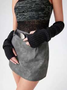 1 Pair Women's Halloween Faux Leather Sexy Fingerless Long Gloves, Punk Costume Party Formal Gloves