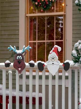 Santa Claus Fence Decorates Garden Fence Shield With Santa Claus Figure. Waterproof And Smooth Decoration For Garden Terrace, Courtyard Entrance - Parking Lot Driveway, Garden.