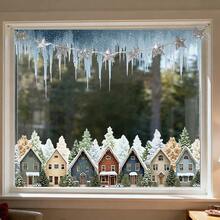 1 pieza Decoración navideña para ventana, Patrón de casa de Papá Noel y bosque, Pegatina de vinilo con adherencia estática, Calcomanía removible para vidrio, Fácil de aplicar, Decoración del hogar - Multicolor - Ver 11