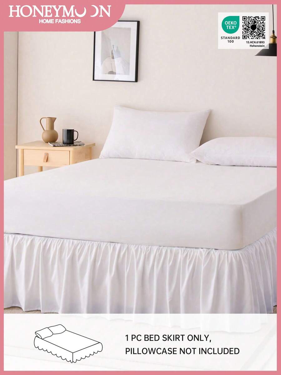 1件装基础款轻薄薄荷绿荷叶边床裙，经典款式，柔软时尚，100%超细纤维面料，15英寸垂边，白色。适用于家庭床上用品、宿舍，通过Oeko-Tex认证。