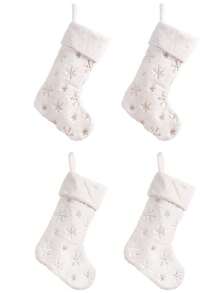 1pc/2pcs/4pcs Cream White Artificial Fur Christmas Stockings, 20 Inches, Soft Thick Fluffy Christmas Stockings With Silver Glitter Snowflake, For Christmas Decorations - White - View 16
