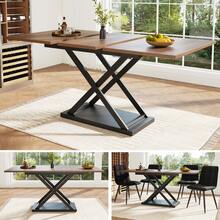 Telescopic Dining Table (120-160*80cm), Extendable Dining Table, Space-Saving Kitchen Table, Black Crossed Iron Legs, For Kitchen And Living Room, Walnut Color Dining Table - Walnut+Black + MDF+Metal - View 1