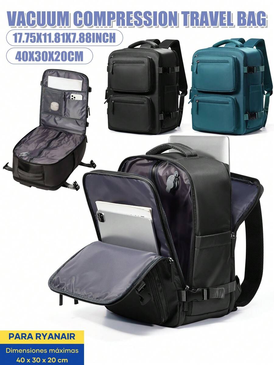 Vakuumkomprimerad resebackpack, kabinryggsäck, vattentät reseförvaringsväska, 16-tums laptopryggsäck unisex, affärs- och flygresväska, professionell vattentät affärsryggsäck, casual ryggsäck för helg- och kortresa, träningsryggsäck, reseessentiell ryggsäck, lärarependlarryggsäck, stor canvasryggsäck - Multifärgad - Visa 1