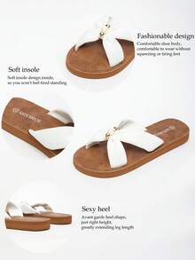 女士春夏新款欧美时尚高端简约优雅休闲舒适串珠设计白色平底凉鞋，适合海滩旅行、情人节、街头、酒吧、KTV聚会等场合，白色女士平底拖鞋，夏季鞋，沙滩鞋，波西米亚风清新青春文艺自然个性甜美可爱白色女士家居拖鞋 - 白色 - 查看 6