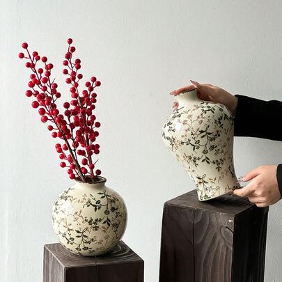 1 pezzo Vaso in ceramica stile country americano con effetto craquelÃ©, vaso decorativo vintage con motivi floreali pastorali, vaso di grandi dimensio