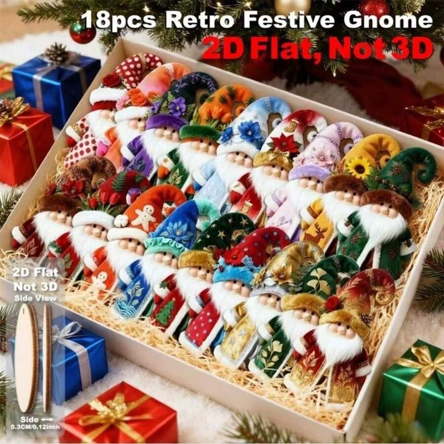 16Pcs Christmas Tree Ornaments Wooden 2D Flat Colorful Gnome Pendants Hanging Decorations For Home Holiday - Multicolor - View 1