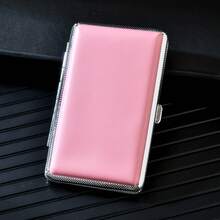 1PC Slim Extended Cigarette Case For 20 Cigarettes 5.5mm Fashion Metal Leather Ultra-Thin Flip Cover Cigarette Case - 1件 粉紅色 - 查看 7