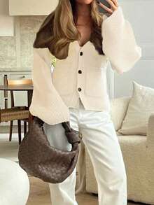 Elegant Casual Daily Cardigan Long Sleeve Knitted Sweater Coat, Suitable For Dates And Commuting