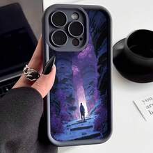 Cubierta de teléfono con diseño de fantasía púrpura y azul para iPhone 14 Pro Max funda protectora con ilustración de persona caminando en un túnel mágico ideal para uso diario y viajes - Blanco - Ver 3