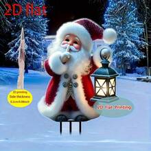 2D 平面，1 件圣诞老人装饰 - 无需电力，耐用的塑料户外装饰红色和白色圣诞老人，易于地面安装，适合室内/室外圣诞节、感恩节、节日派对 - 花园、露台、家庭，2D 平面 - A - 查看 6