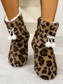 Women's Comfortable & Warm Leopard Print Indoor Bootie Slippers; Thick Insulated Lining, Fashionable Appearance, Durable Lightweight Sole, Suitable For Casual Home & Sports Wear - Brown - View 1