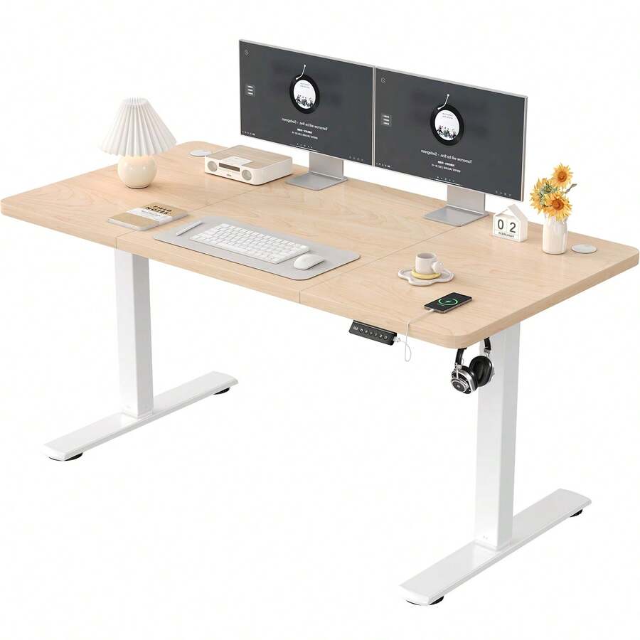 DEVOKO Electric Standing Desk Height Adjustable Desk Sit Stand Desk With 4 Memory Smart Pannel And Backpack Hook For Home Office - 米色 - 查看 1