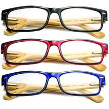 Lens Rectangle Frame Non Prescription Glasses - Fashion - 3 件裝竹子,黑色,藍色和紅色 - 查看 6