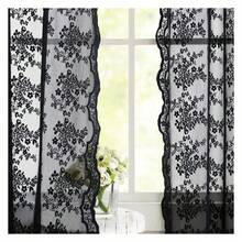 Black Floral Lace Sidelight Curtains For Front Door 72 Inch Length Boho Goth Sheer Front Door Curtains For Glass Window Coffin/Dark/Halloween/Spooky/Skull/Moody/Witch/Creepy Room Decor 52"W X 72"L - 多色622 - 查看 4