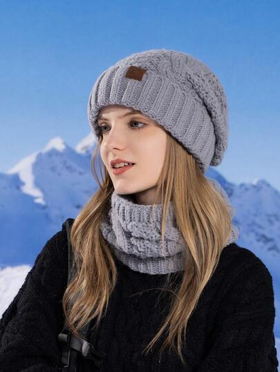 Strickmütze und Schal-Set für Damen, warme und winddichte Ohrenklappenmütze, Herbst/Winter