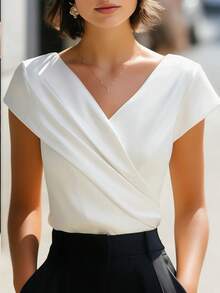 Women's Elegant Solid Color Asymmetric Blouse, Essential For Spring And Summer