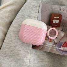 Decoración colgante de unicolor minimalista con rayas compatible con estuche de auriculares Apple 2nd Gen, carcasa protectora inalámbrica Bluetooth - Rosa - Ver 1
