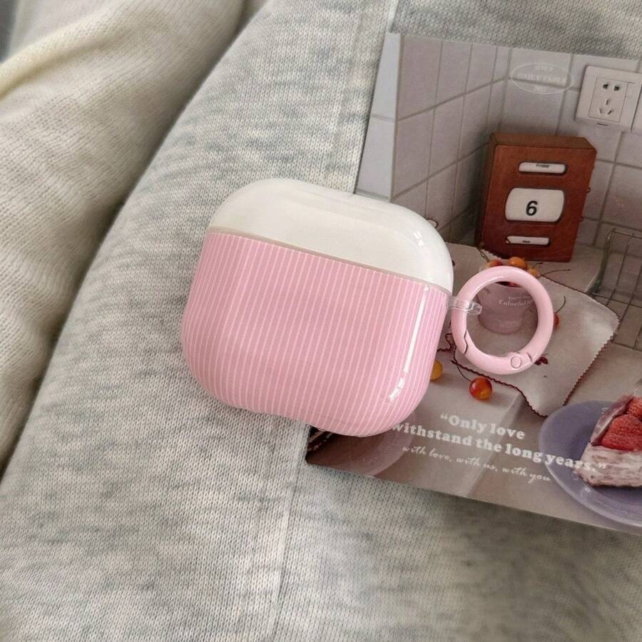 Decoración colgante de unicolor minimalista con rayas compatible con estuche de auriculares Apple 2nd Gen, carcasa protectora inalámbrica Bluetooth - Rosa - Ver 1