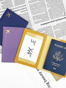 1个PU皮革极简护照夹，适合日常使用、户外旅行、商务旅行、家庭护照夹，带有飞机图案，旅行配件。烫金飞机图案，皮革护照包。 - 彩色 - 查看 9