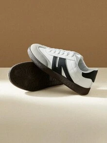 أحذية رياضية كاجوال منخفضة الكعب للطالبات في فصل الخريف، أحذية تزلج لينة مربوطة بالسير، ألوان عصرية مكتلة، خفيفة الوزن ومريحة بمقاسات كبيرة - رمادي - مشاهدة 8