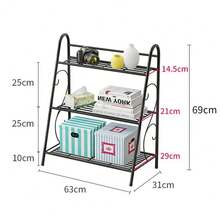 3-Tier Flower Stand, Multi-Tier Plant Stand Indoor Outdoor With Iron Material, Balcony Furniture For Living Room/Balcony, Dark Gray, Silver - 黑色 - 查看 4