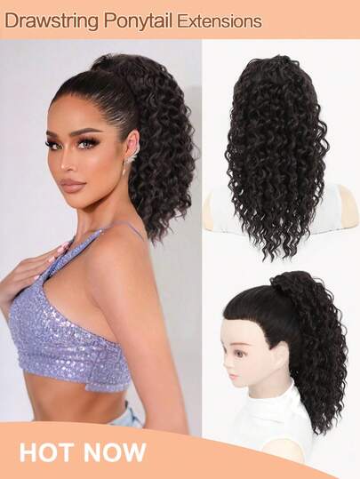 8-14 Inch Curly Drawstring Ponytail Hair Extension, Soft Drawstring Ponytail With Clips, Synthetic Fiber Drawstring Ponytail Extension For Women For Daily Use